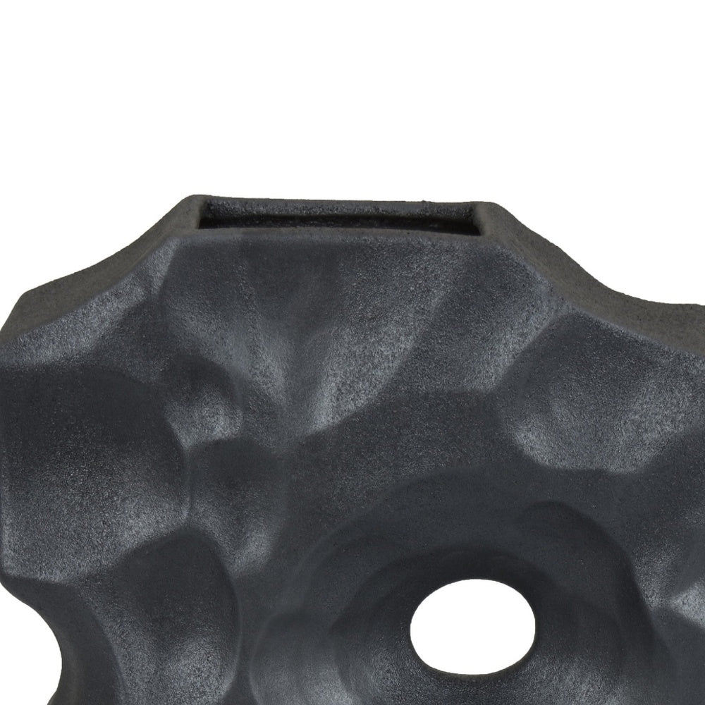 Joel Abstract Sculpted Vase with Textured Organic Form, Black Ceramic 15 Inch-BM353484