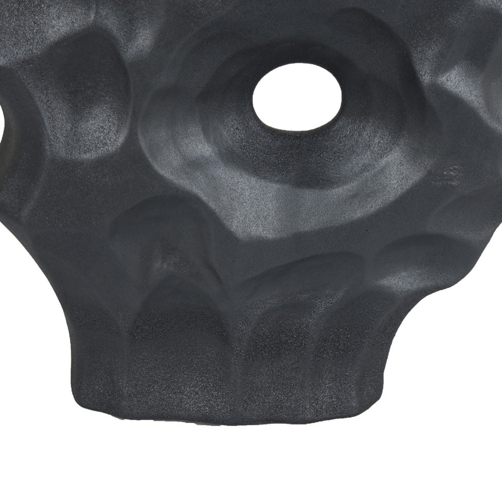 Joel Abstract Sculpted Vase with Textured Organic Form, Black Ceramic 15 Inch-BM353484
