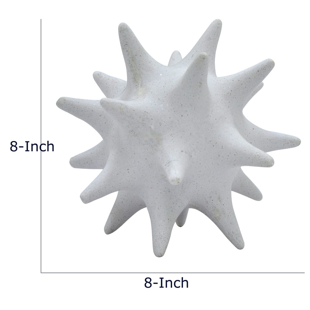Xyla Decorative Orb with Spiked Starburst Patterns, White Resin 8 Inch-BM353485