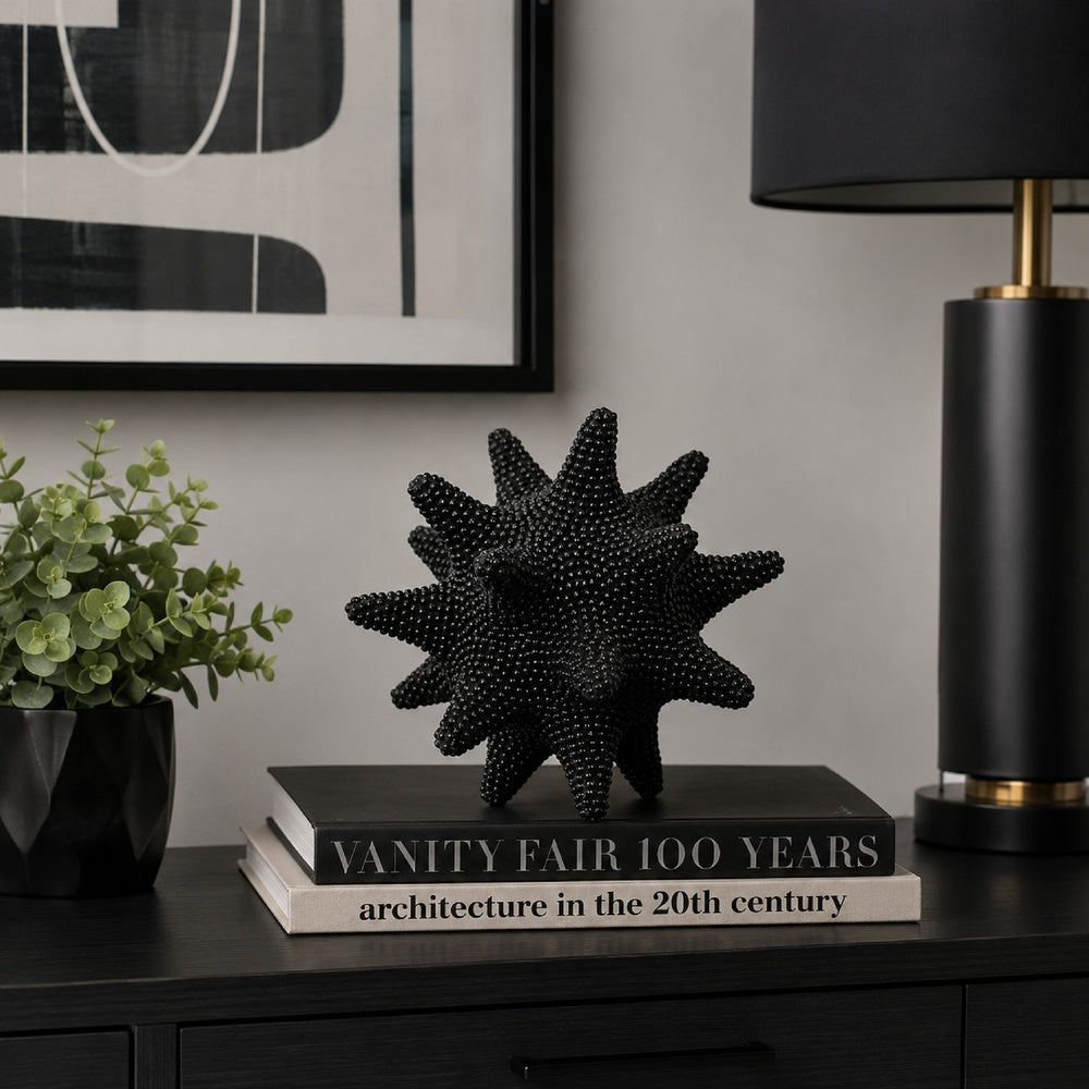 Noah Decorative Orb Sculpture with Spiked Details, Black Resin 8 Inch-BM353486
