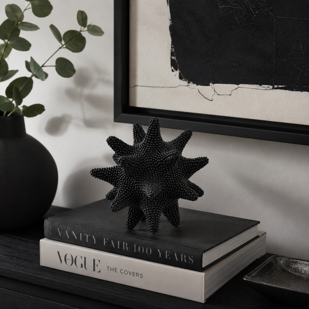 Noah Decorative Orb Sculpture with Spiked Details, Black Resin 8 Inch-BM353486