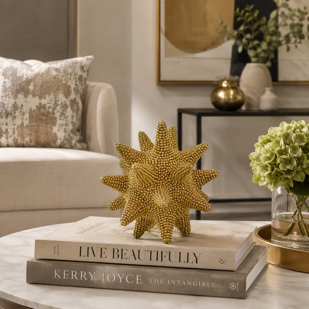 Noah Decorative Orb Sculpture with Spiked Details, Gold Resin 8 Inch-BM353487
