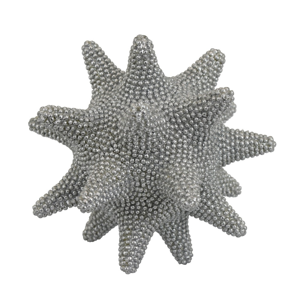 Noah Decorative Orb Sculpture with Spiked Details, Silver Resin 8 Inch-BM353488