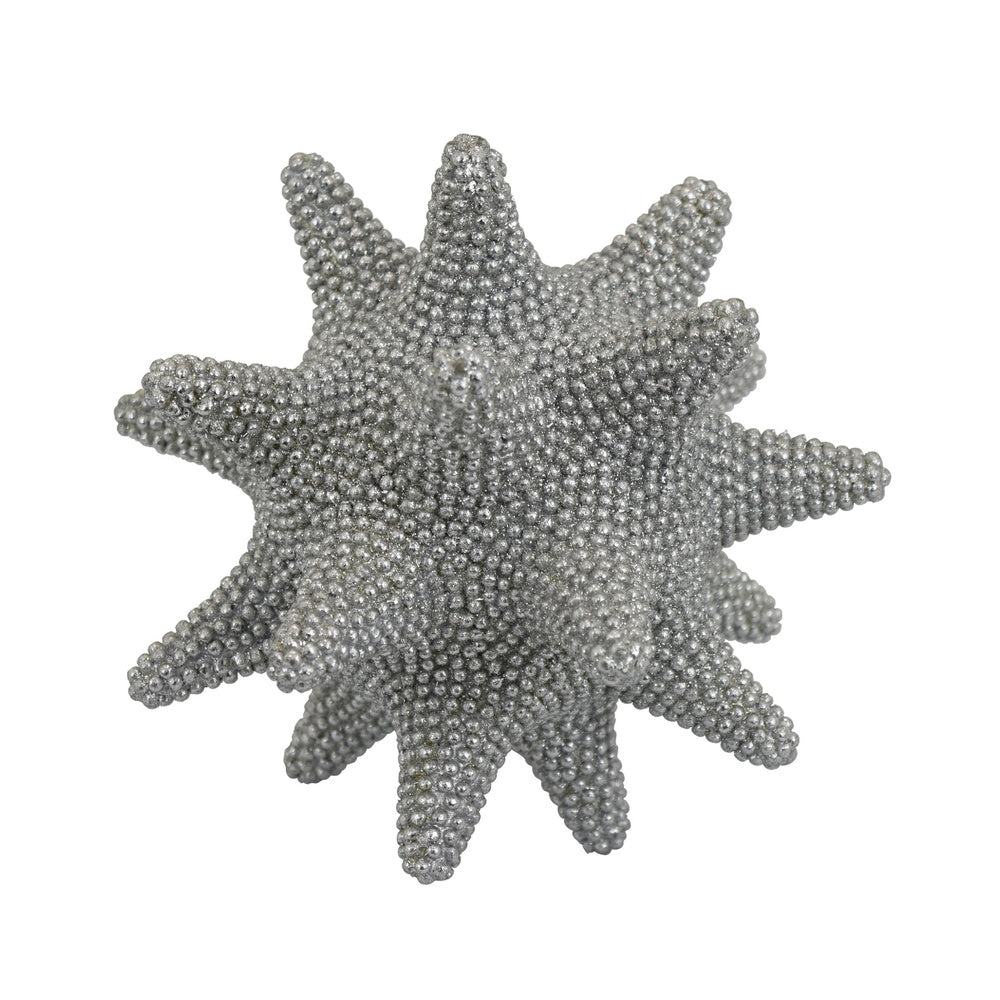 Noah Decorative Orb Sculpture with Spiked Details, Silver Resin 8 Inch-BM353488
