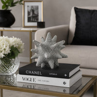 Noah Decorative Orb Sculpture with Spiked Details, Silver Resin 8 Inch-BM353488
