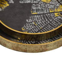 Archy Round Tray, Set of 2, Abstract Patterns, Black-Gold Polyurethane-BM353491