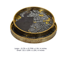 Archy Round Tray, Set of 2, Abstract Patterns, Black-Gold Polyurethane-BM353491