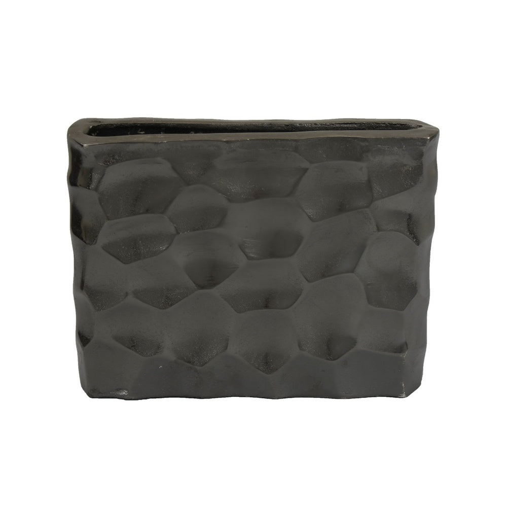 Posy Decorative Block Vase with Hammered Texture, Black Aluminum 12 Inch-BM353493