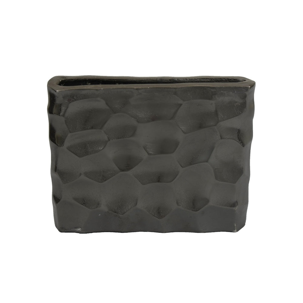 Posy Decorative Block Vase with Hammered Texture, Black Aluminum 12 Inch-BM353493