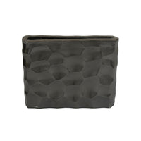 Posy Decorative Block Vase with Hammered Texture, Black Aluminum 12 Inch-BM353493
