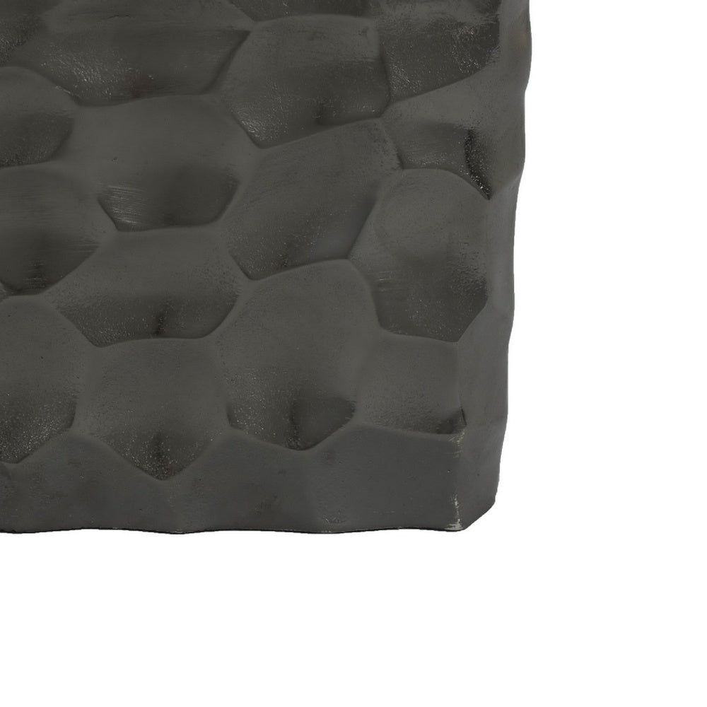 Posy Decorative Block Vase with Hammered Texture, Black Aluminum 12 Inch-BM353493