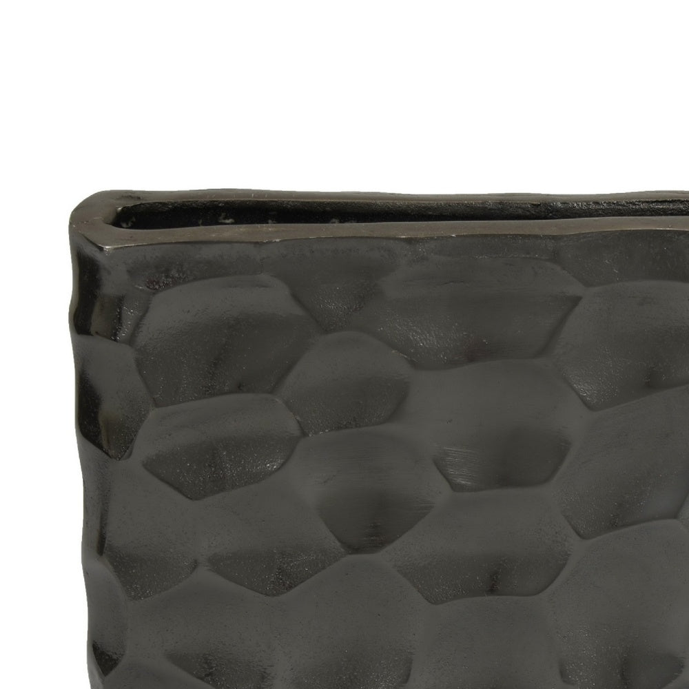 Posy Decorative Block Vase with Hammered Texture, Black Aluminum 12 Inch-BM353493