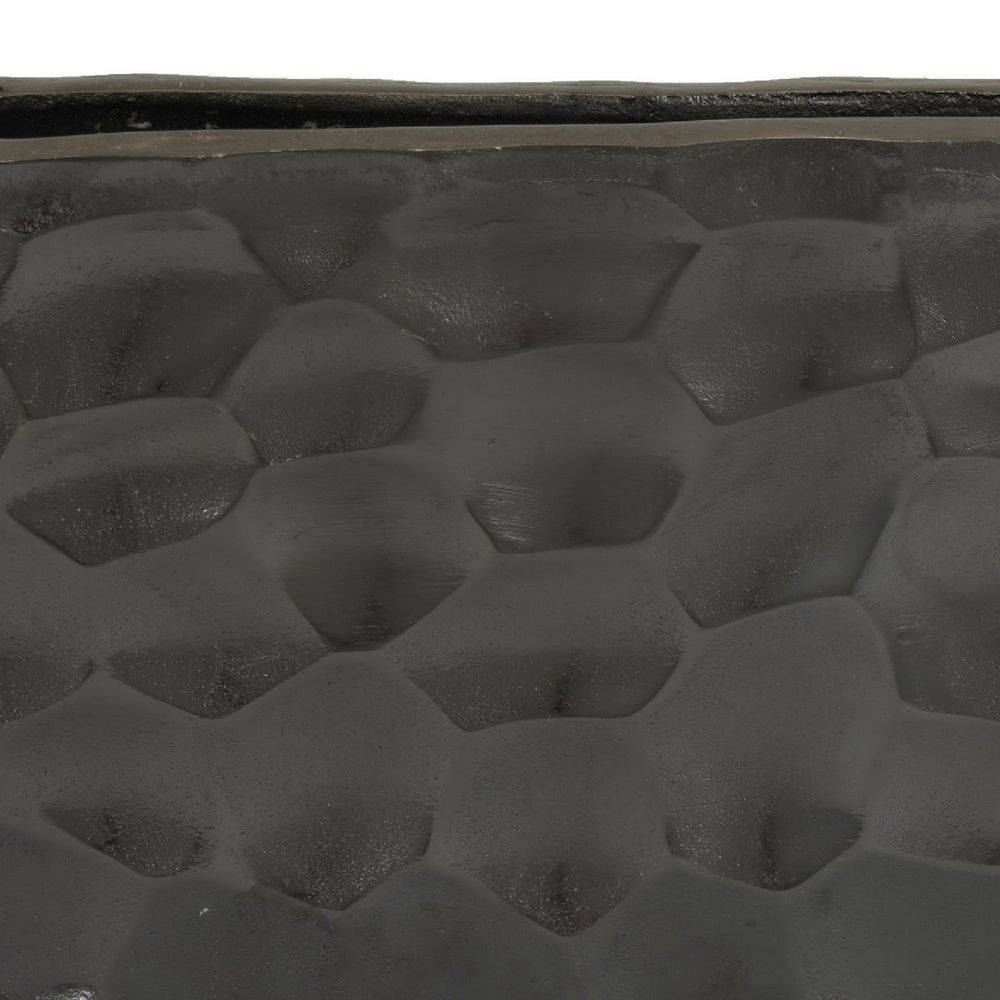 Posy Decorative Block Vase with Hammered Texture, Black Aluminum 12 Inch-BM353493