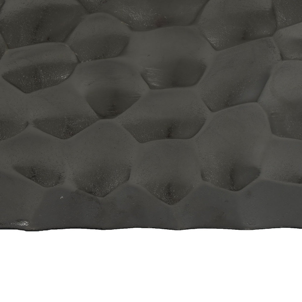 Posy Decorative Block Vase with Hammered Texture, Black Aluminum 12 Inch-BM353493