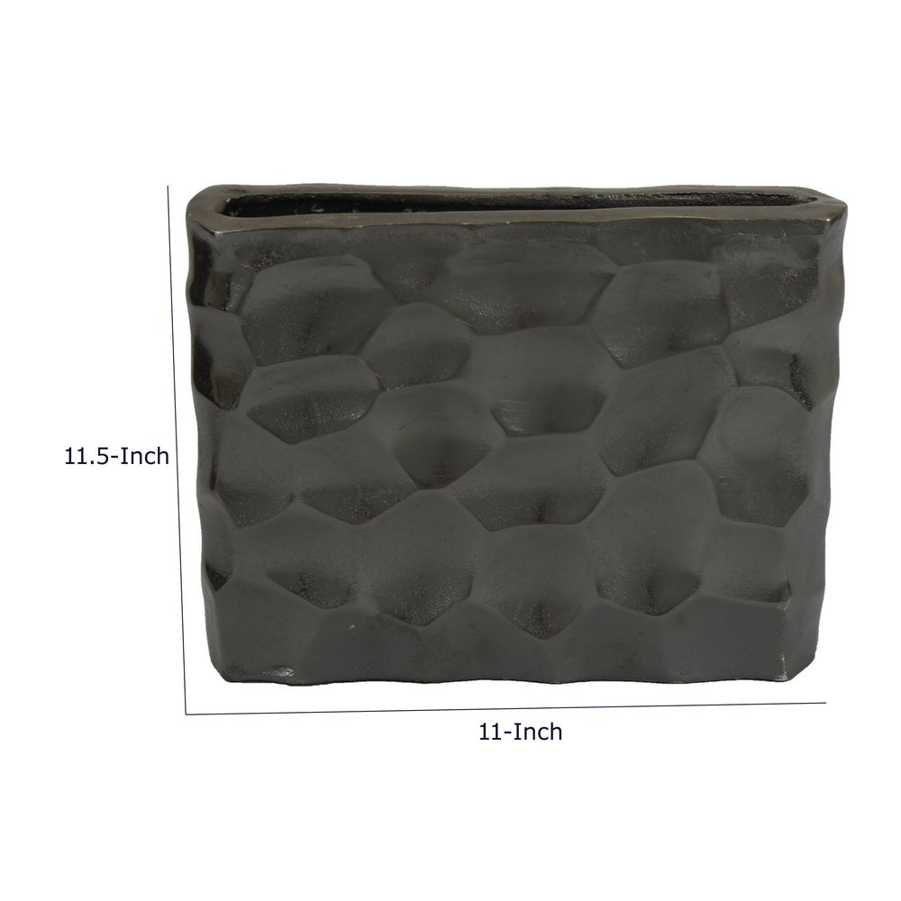 Posy Decorative Block Vase with Hammered Texture, Black Aluminum 12 Inch-BM353493