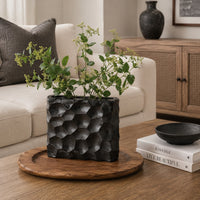 Posy Decorative Block Vase with Hammered Texture, Black Aluminum 12 Inch-BM353493