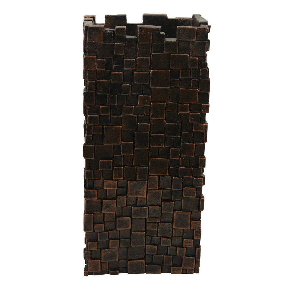 Dylan Tall Decorative Vase, Raise Square Pattern, Bronze Resin 14 Inch-BM353494