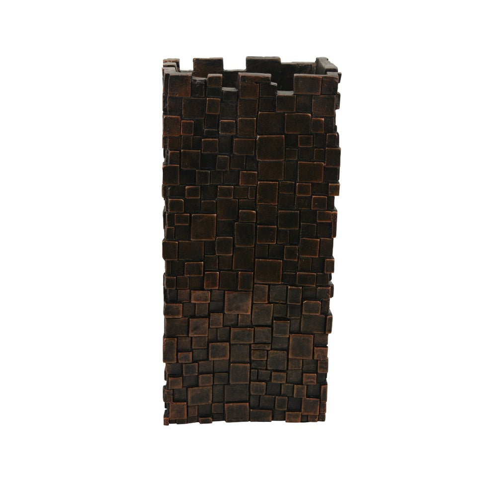 Dylan Tall Decorative Vase, Raise Square Pattern, Bronze Resin 14 Inch-BM353494