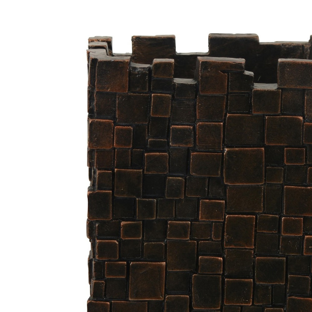 Dylan Tall Decorative Vase, Raise Square Pattern, Bronze Resin 14 Inch-BM353494