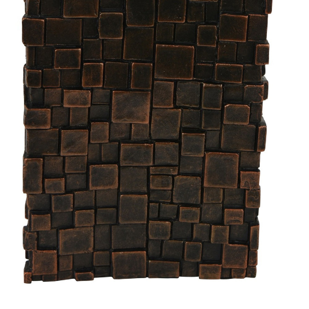 Dylan Tall Decorative Vase, Raise Square Pattern, Bronze Resin 14 Inch-BM353494