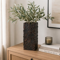 Dylan Tall Decorative Vase, Raise Square Pattern, Bronze Resin 14 Inch-BM353494