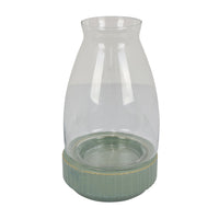 Ahna Modern Vase with Green Ribbed Ceramic Base, Clear Glass 16 Inch-BM353495