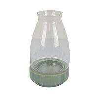 Ahna Modern Vase with Green Ribbed Ceramic Base, Clear Glass 16 Inch-BM353495