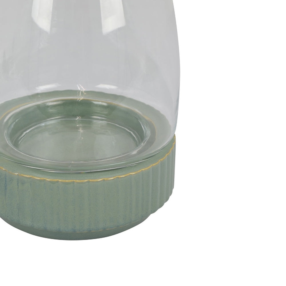Ahna Modern Vase with Green Ribbed Ceramic Base, Clear Glass 16 Inch-BM353495