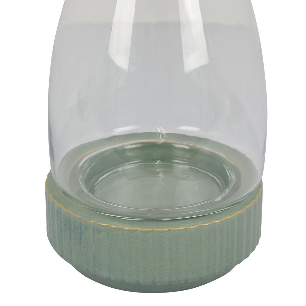 Ahna Modern Vase with Green Ribbed Ceramic Base, Clear Glass 16 Inch-BM353495