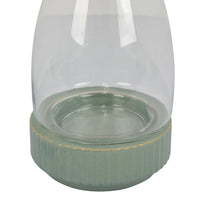 Ahna Modern Vase with Green Ribbed Ceramic Base, Clear Glass 16 Inch-BM353495