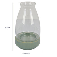 Ahna Modern Vase with Green Ribbed Ceramic Base, Clear Glass 16 Inch-BM353495