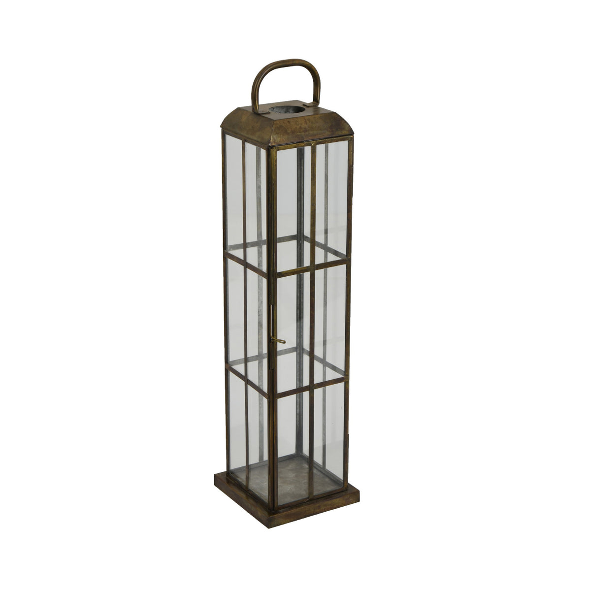 Esha 20 Inch Tall Lantern with Handle, Clear Glass Panels, Bronze Metal   - BM353496