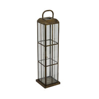 Esha 20 Inch Tall Lantern with Handle, Clear Glass Panels, Bronze Metal   - BM353496