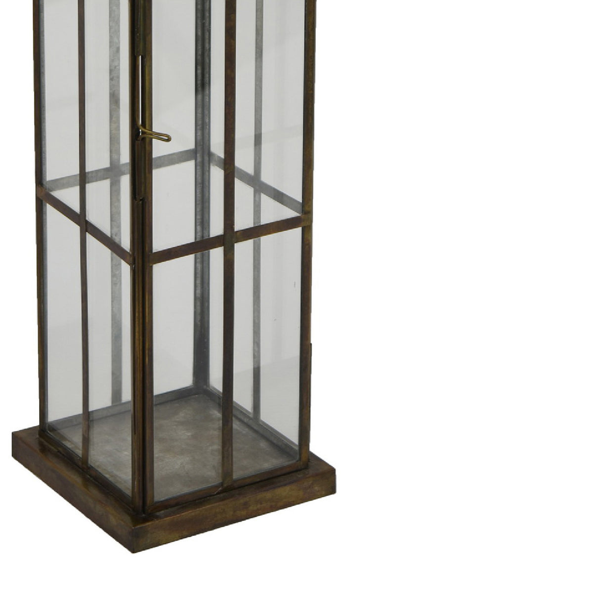 Esha 20 Inch Tall Lantern with Handle, Clear Glass Panels, Bronze Metal   - BM353496