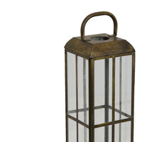 Esha 20 Inch Tall Lantern with Handle, Clear Glass Panels, Bronze Metal   - BM353496