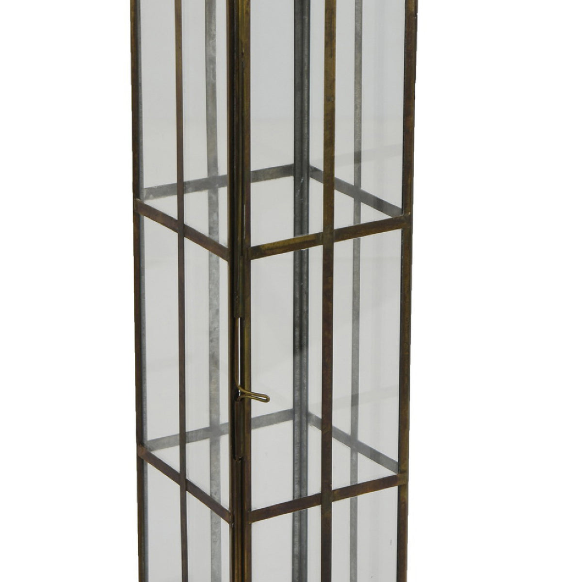 Esha 20 Inch Tall Lantern with Handle, Clear Glass Panels, Bronze Metal   - BM353496