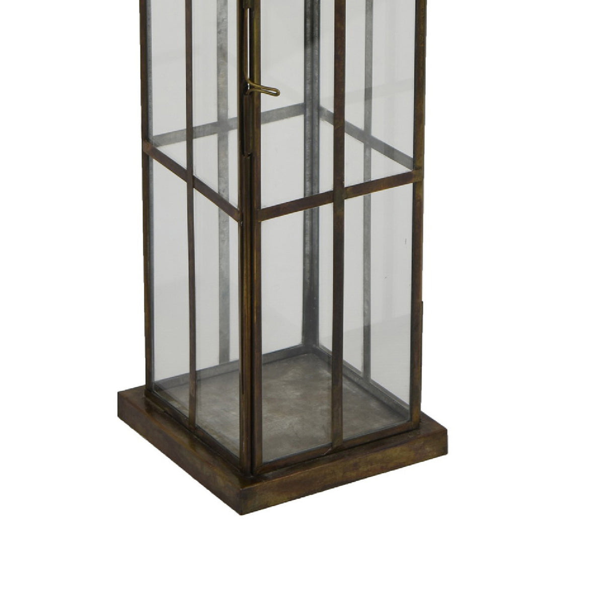 Esha 20 Inch Tall Lantern with Handle, Clear Glass Panels, Bronze Metal   - BM353496