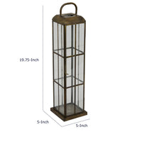 Esha 20 Inch Tall Lantern with Handle, Clear Glass Panels, Bronze Metal   - BM353496