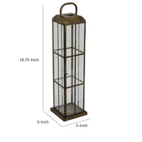 Esha 20 Inch Tall Lantern with Handle, Clear Glass Panels, Bronze Metal   - BM353496