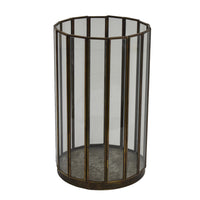 Bonie Glass Hurricane Candle Holder with Paneled Frame, Bronze Metal 10 Inch  - BM353497
