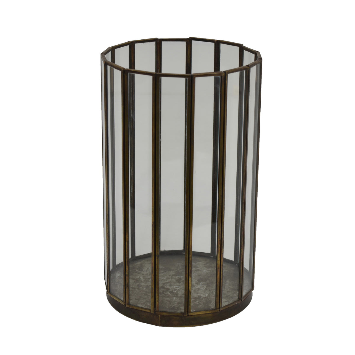 Bonie Glass Hurricane Candle Holder with Paneled Frame, Bronze Metal 10 Inch  - BM353497