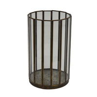 Bonie Glass Hurricane Candle Holder with Paneled Frame, Bronze Metal 10 Inch  - BM353497