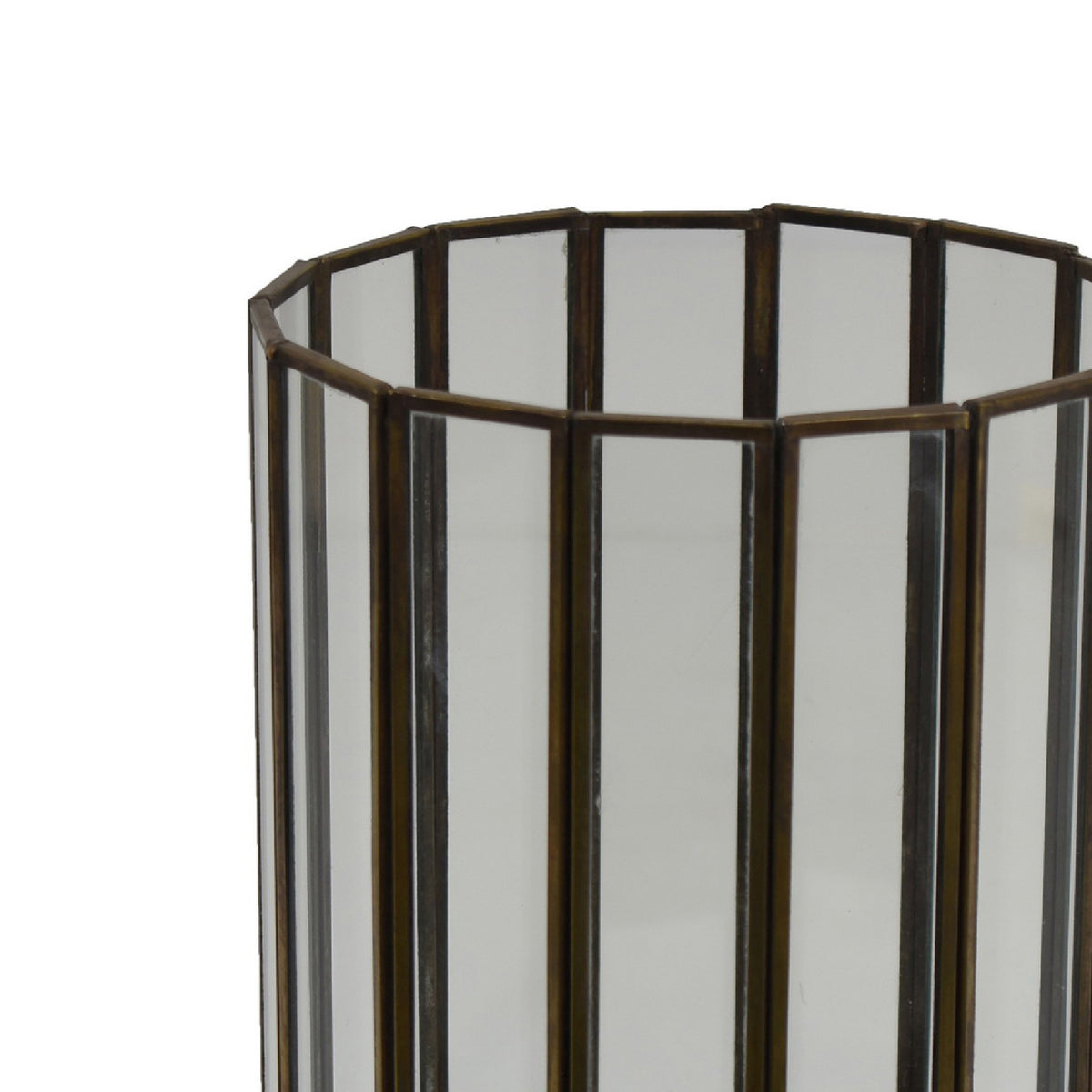 Bonie Glass Hurricane Candle Holder with Paneled Frame, Bronze Metal 10 Inch  - BM353497