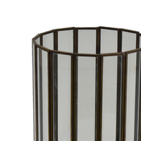 Bonie Glass Hurricane Candle Holder with Paneled Frame, Bronze Metal 10 Inch  - BM353497