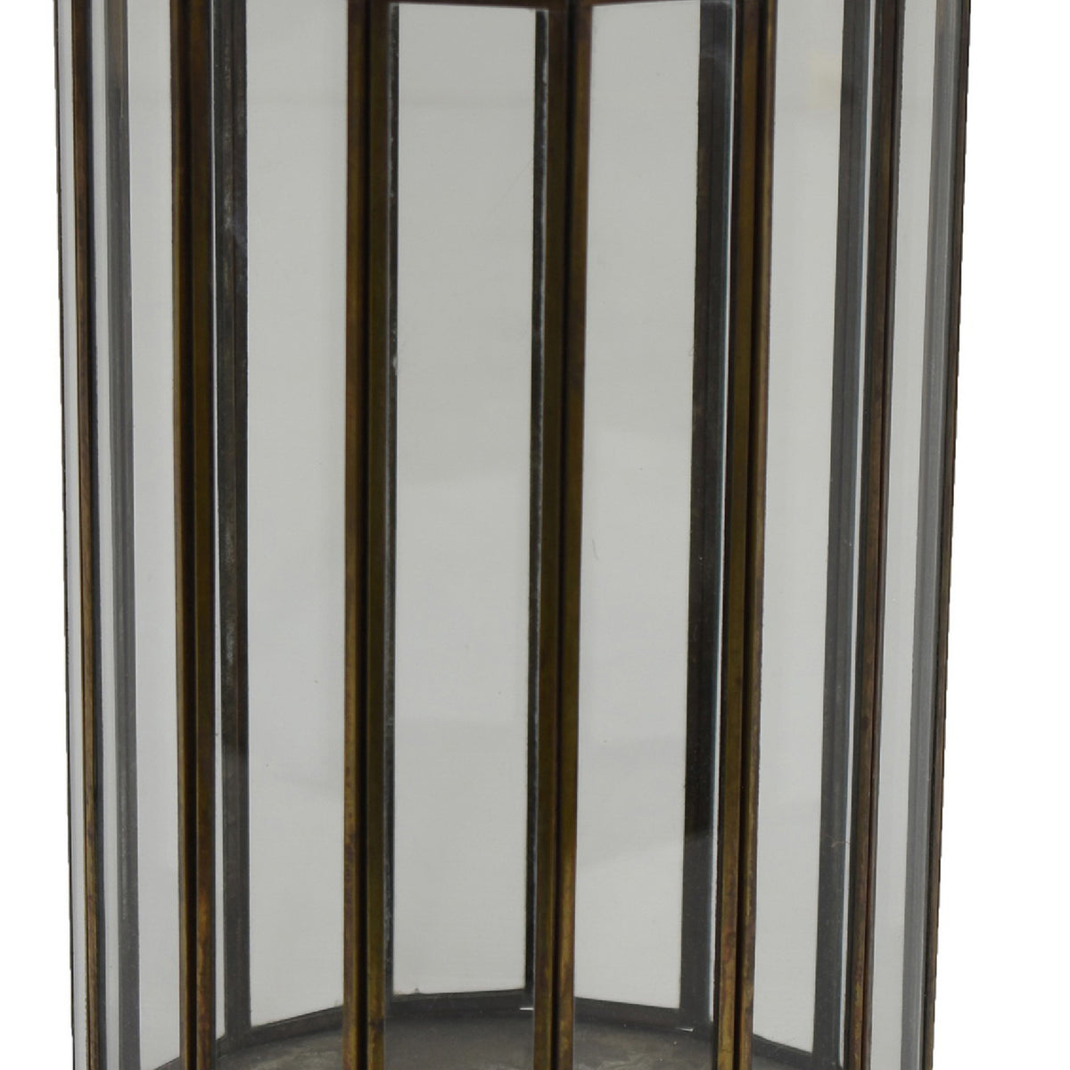 Bonie Glass Hurricane Candle Holder with Paneled Frame, Bronze Metal 10 Inch  - BM353497