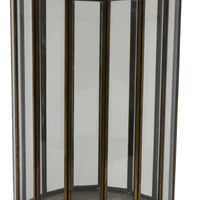 Bonie Glass Hurricane Candle Holder with Paneled Frame, Bronze Metal 10 Inch  - BM353497