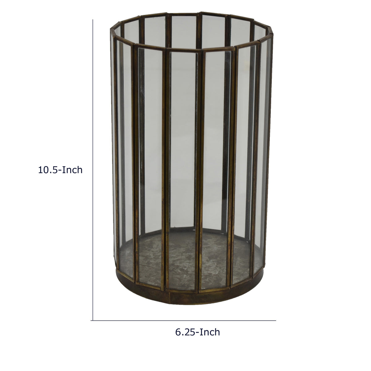 Bonie Glass Hurricane Candle Holder with Paneled Frame, Bronze Metal 10 Inch  - BM353497