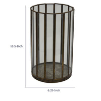 Bonie Glass Hurricane Candle Holder with Paneled Frame, Bronze Metal 10 Inch  - BM353497