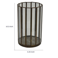 Bonie Glass Hurricane Candle Holder with Paneled Frame, Bronze Metal 10 Inch  - BM353497