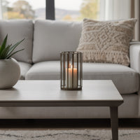 Bonie Glass Hurricane Candle Holder with Paneled Frame, Bronze Metal 10 Inch  - BM353497